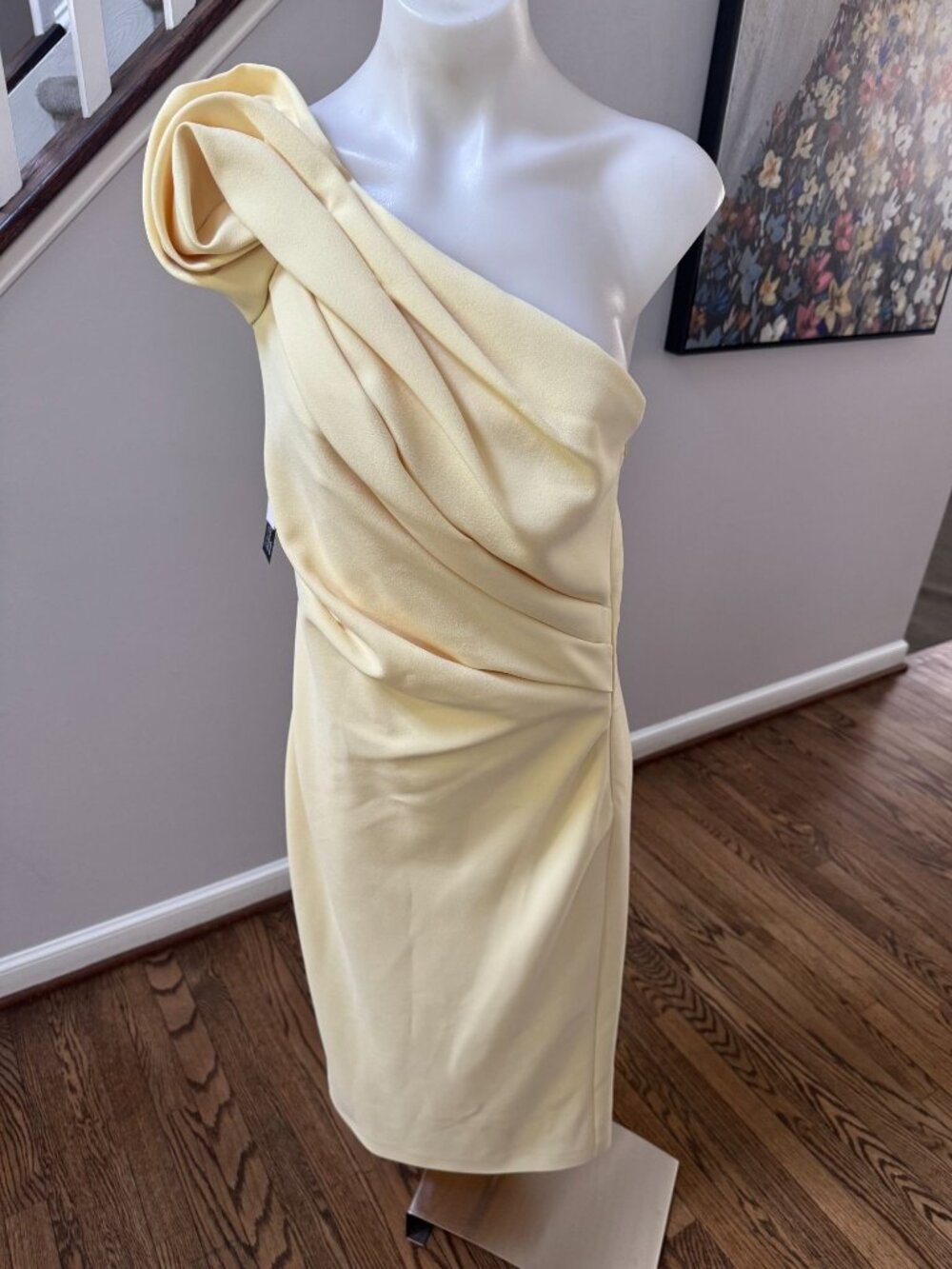 NWT SAFIYAA One Shoulder Midi Dress Butter Yellow Crepe Size 40 / UK 12